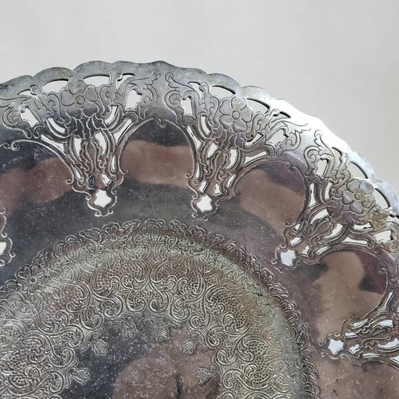Rosalie Open Compote Wm Rogers 7708 Silver Plated Pierced Floral Pedestal Dish - Picture 4 of 10